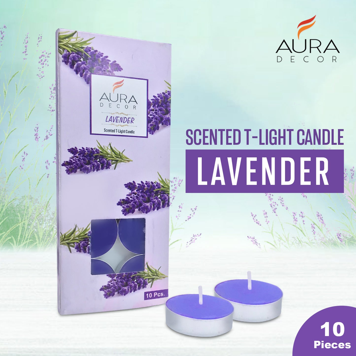 AuraDecor Pack of 10 Tealight ( Lavender Fragrance )