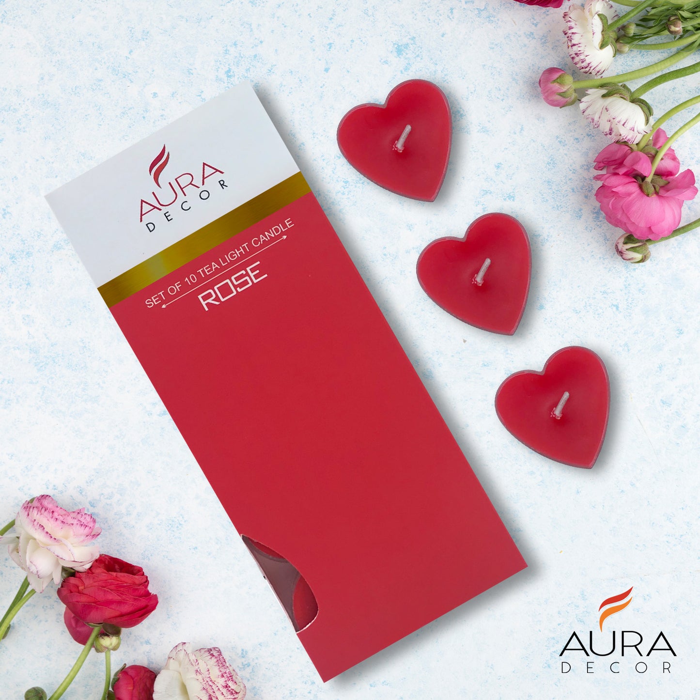 AuraDecor Fragrance Rose Heart Shape Tealight ( Pack of 10 )