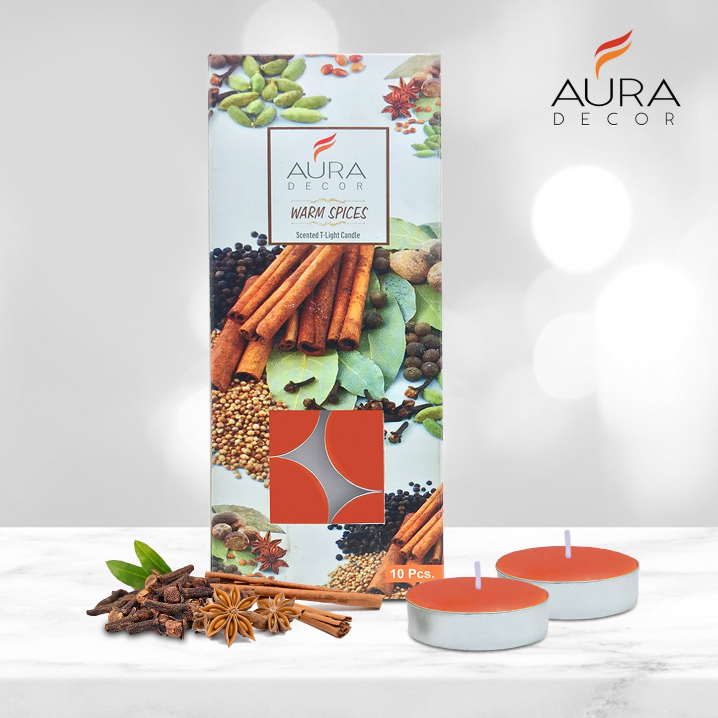 AuraDecor Pack of 10 Tealight ( Warm Spices Fragrance )