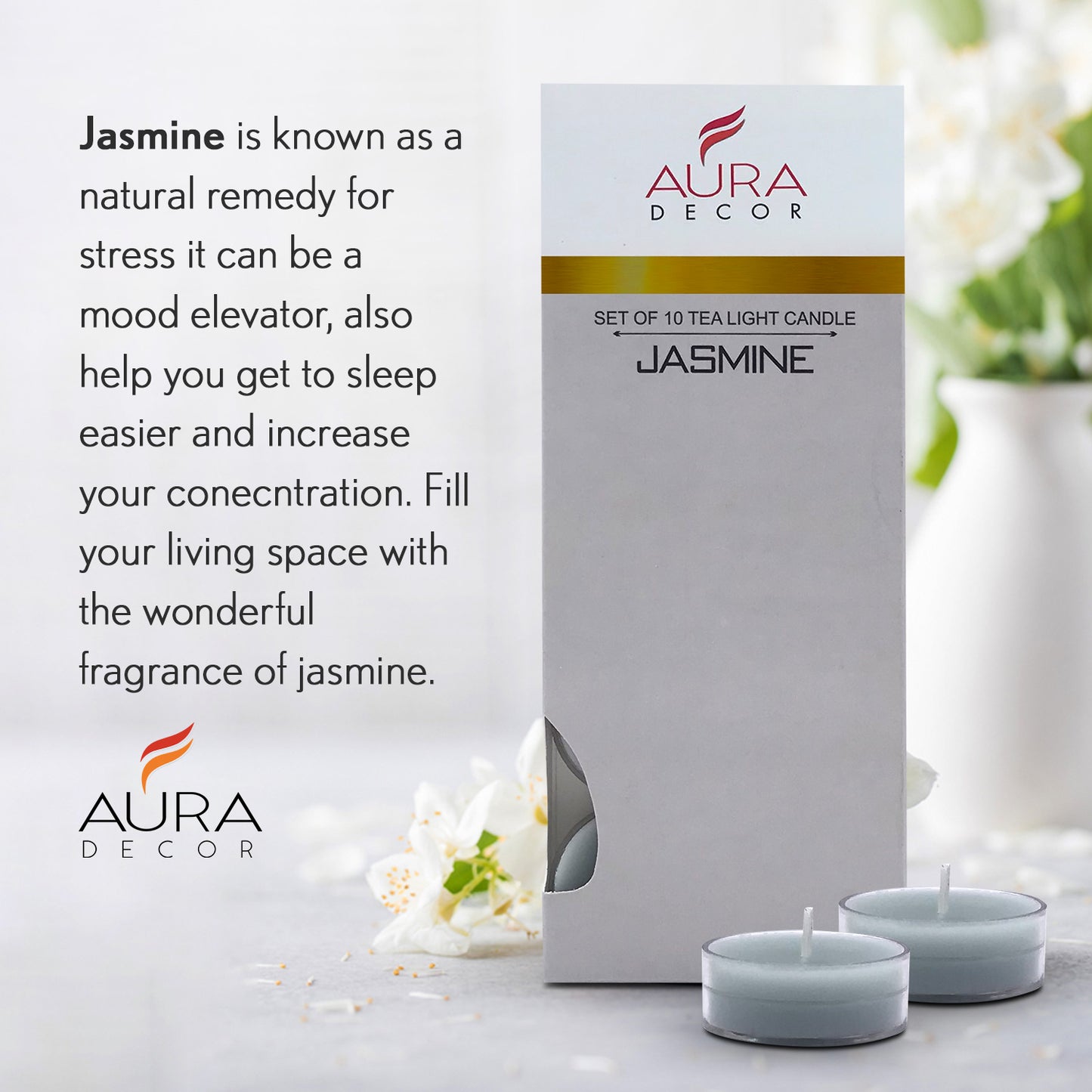 AuraDecor Fragrance Jasmine Tealight ( Pack of 10 )