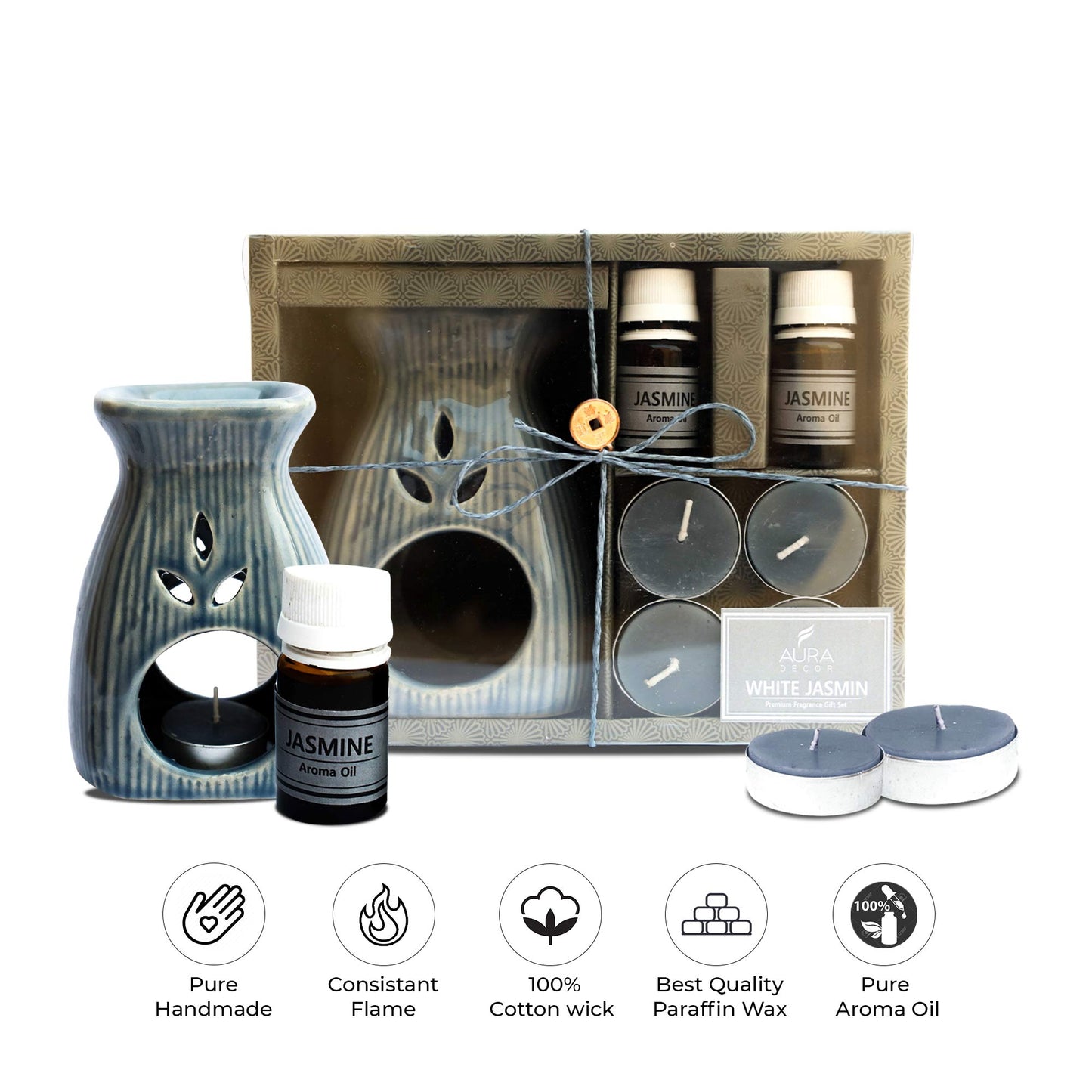AuraDecor Aromatherapy Diffuser Gift Set with 4 Tealights & 2 Aroma Oil
