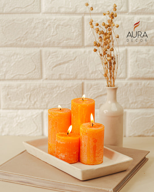 Set of 4 Pillar Candles (Marble Finish)( Jasmine Fragrance )