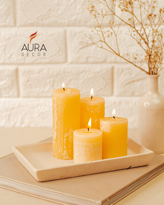 Set of 4 Pillar Candles (Marble Finish, Vanilla Fragrance )