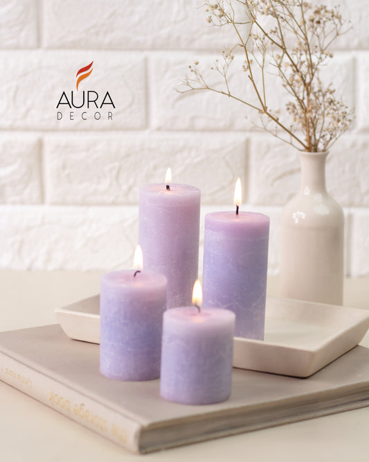 AuraDecor Set of 4 Pillar Candles (Marble finish)