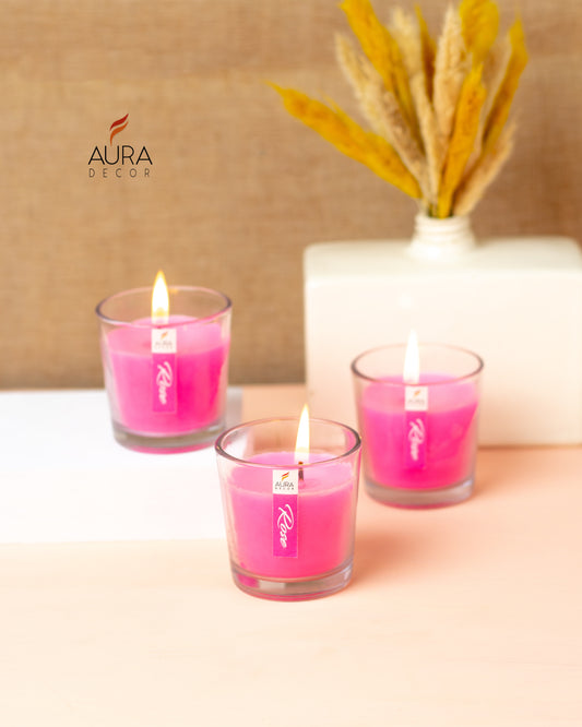 Set of 3 Glass Votive Candle ( Rose  )