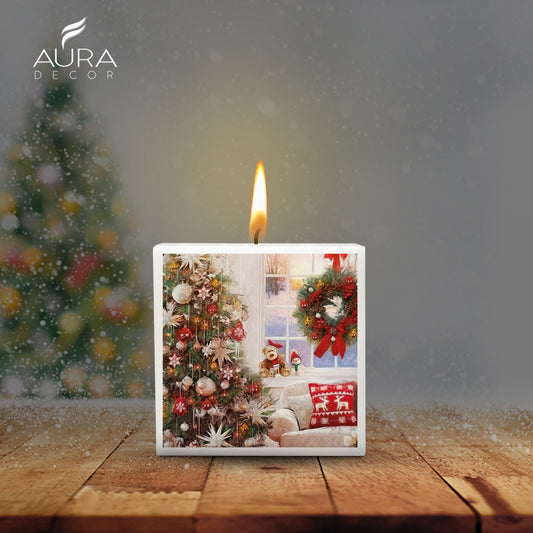 AuraDecor Square Christmas Candle ( 3*3*3 Inch ) Unscented