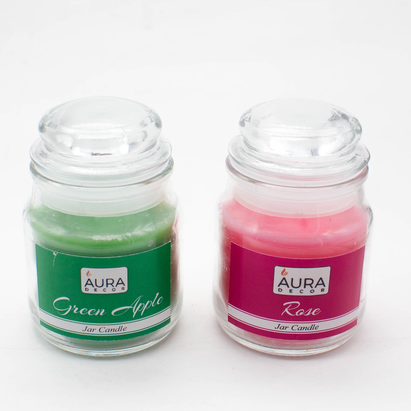 AuraDecor Set of 2 Fragrance Jar Candles Green Apple & Rose ( Burning Time 30 hours Each ) - auradecor.co.in