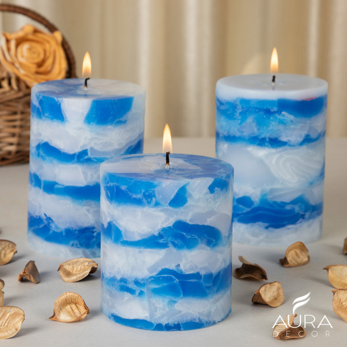 Sea Breeze Fragrance Chunk Pillar Candle ( 3*3, 3*4, 3*6 inch )