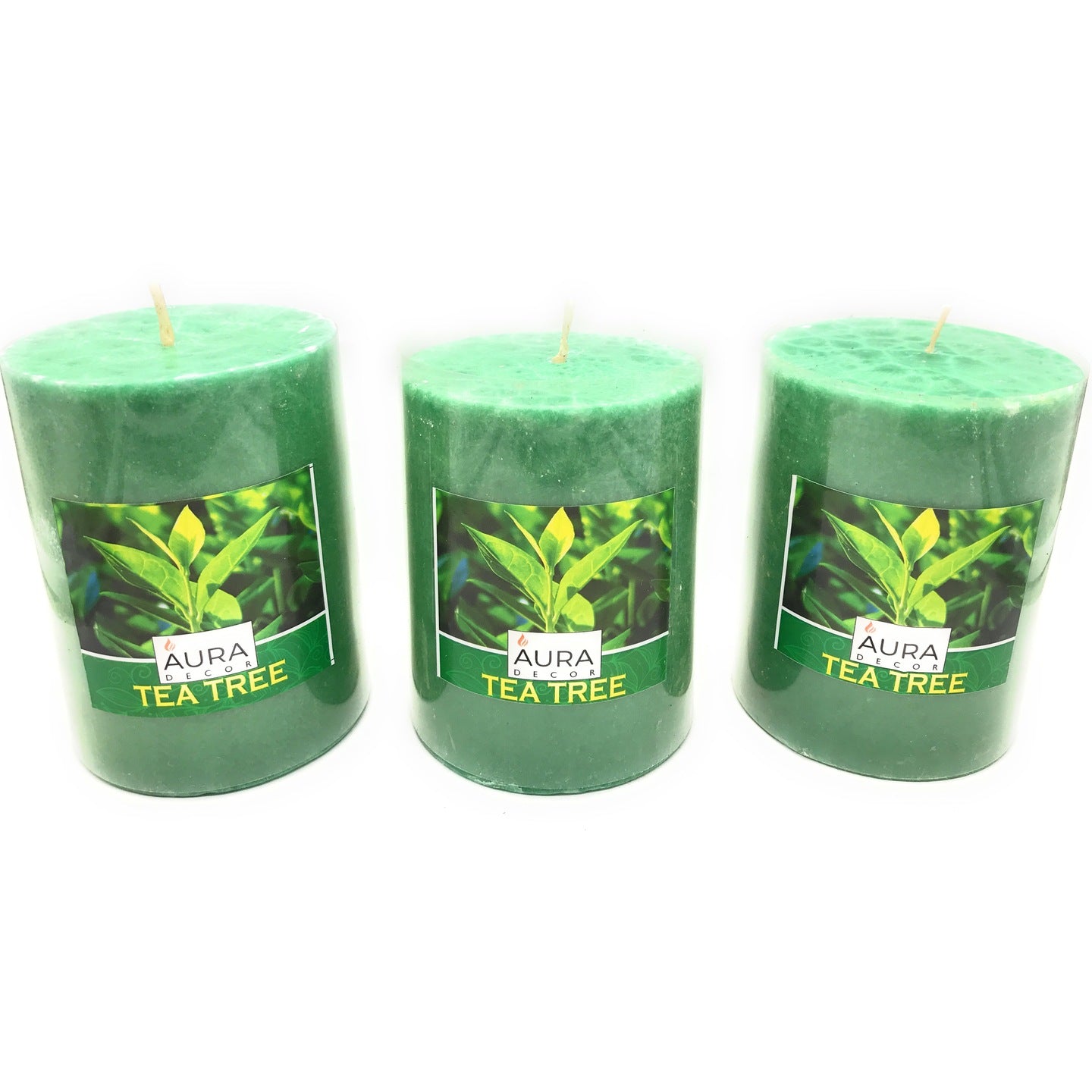 AuraDecor Pack of 3 TeaTree Pillar Candles 3*4 Inches Each - auradecor.co.in
