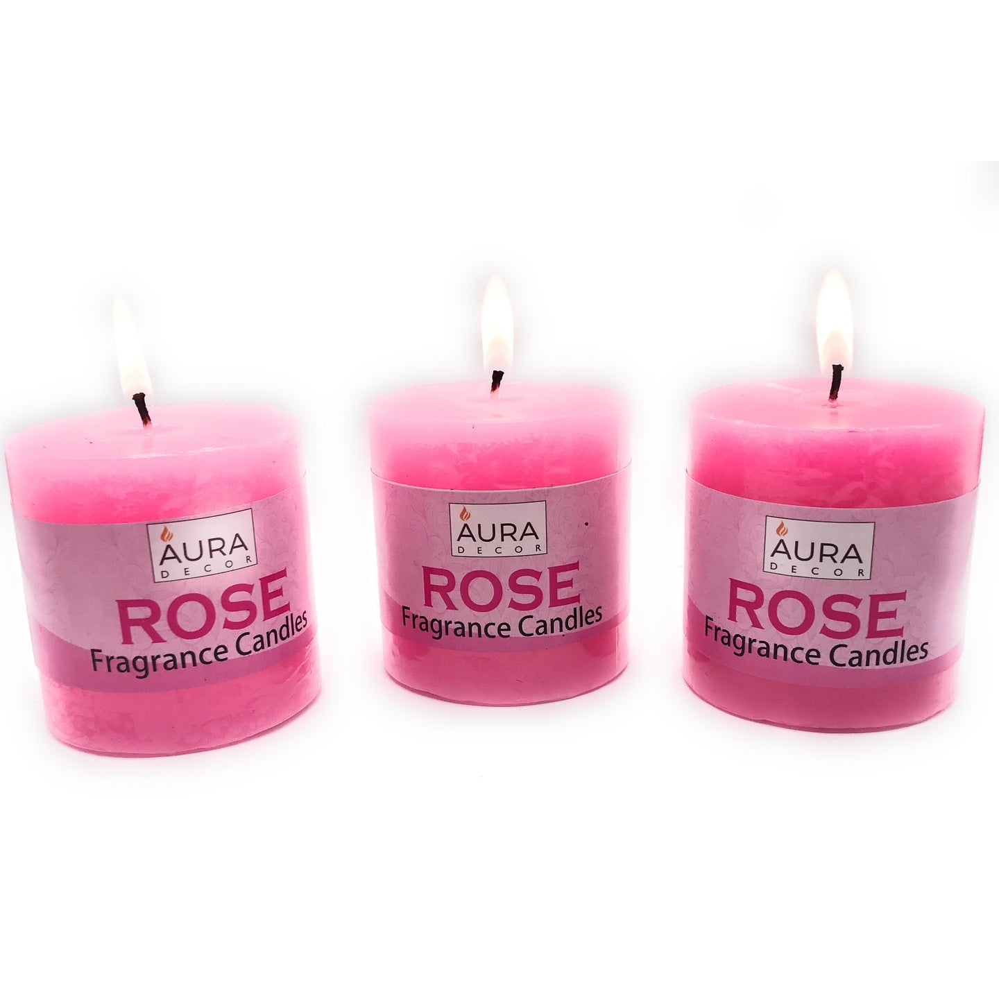 AuraDecor Set of 3 Rose Fragrance Pillar Candles - auradecor.co.in