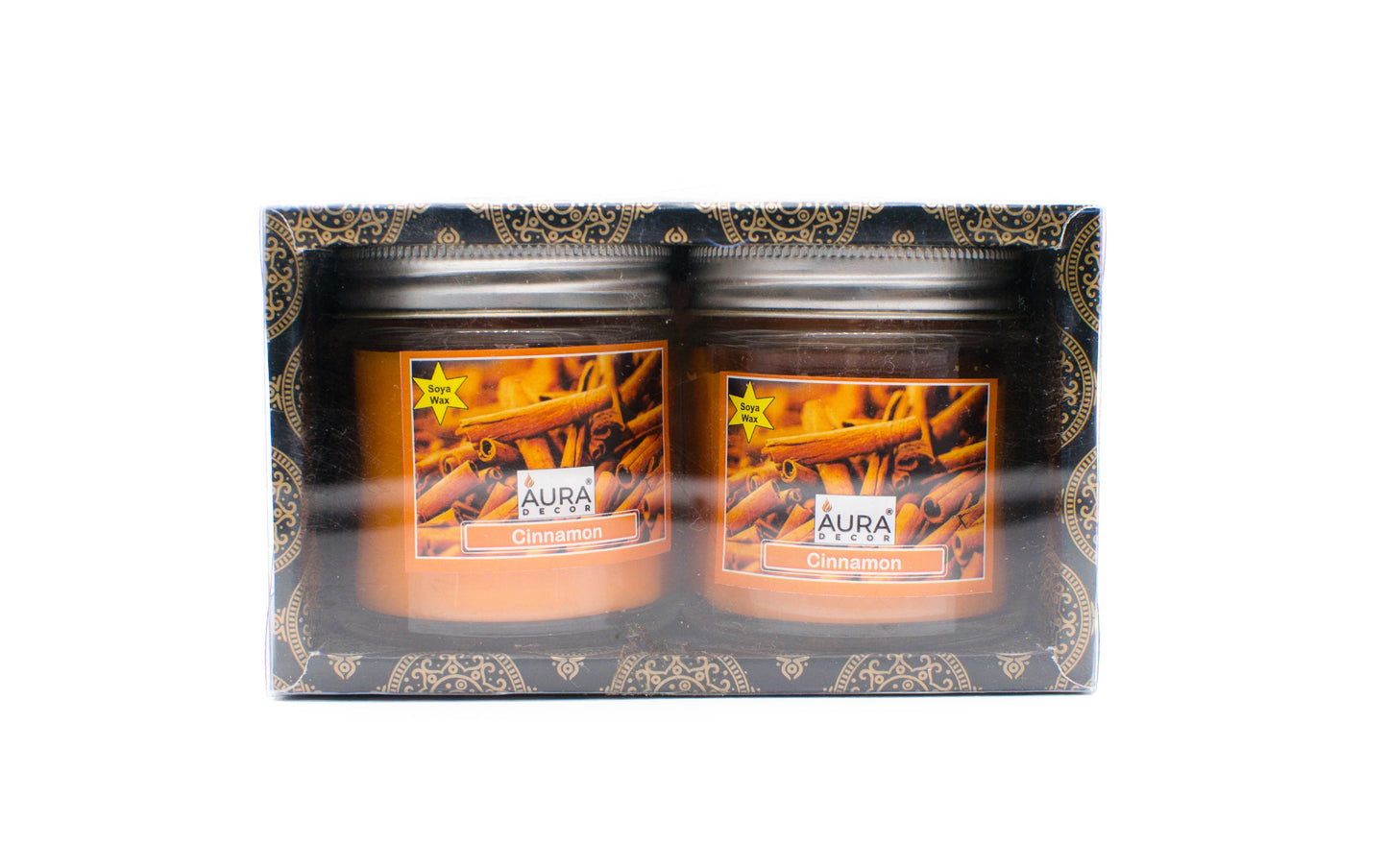 Gift Set of 2 Soy Wax Jar Candle Cinnamon Fragrance - auradecor.co.in