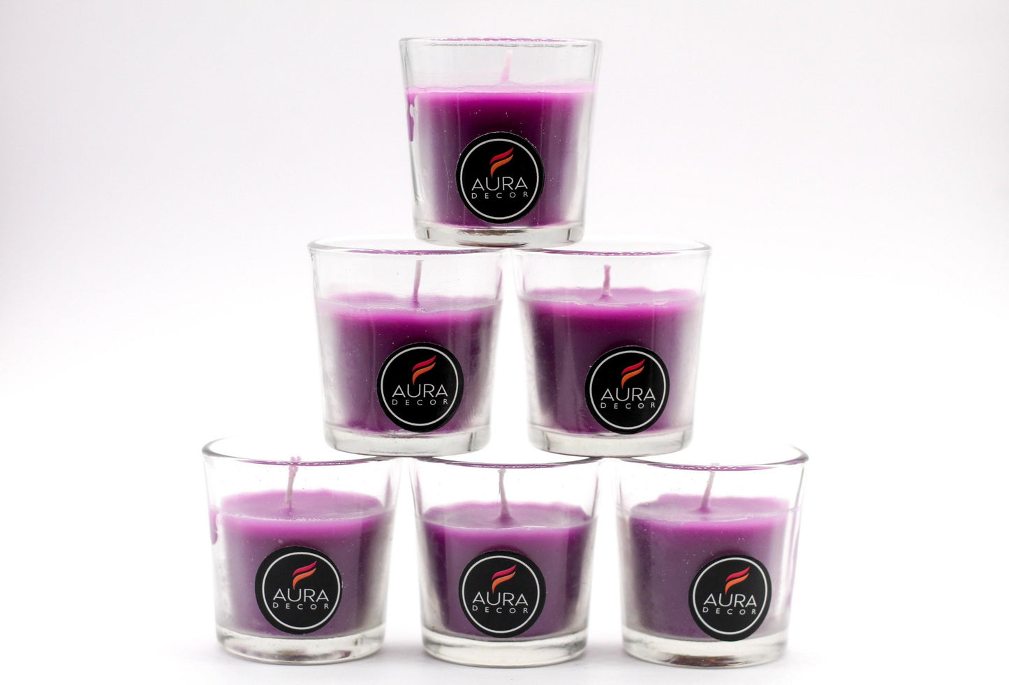 Set of 6 Purple Glass Votive Candle 