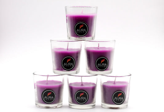 Set of 6 Purple Glass Votive Candle 