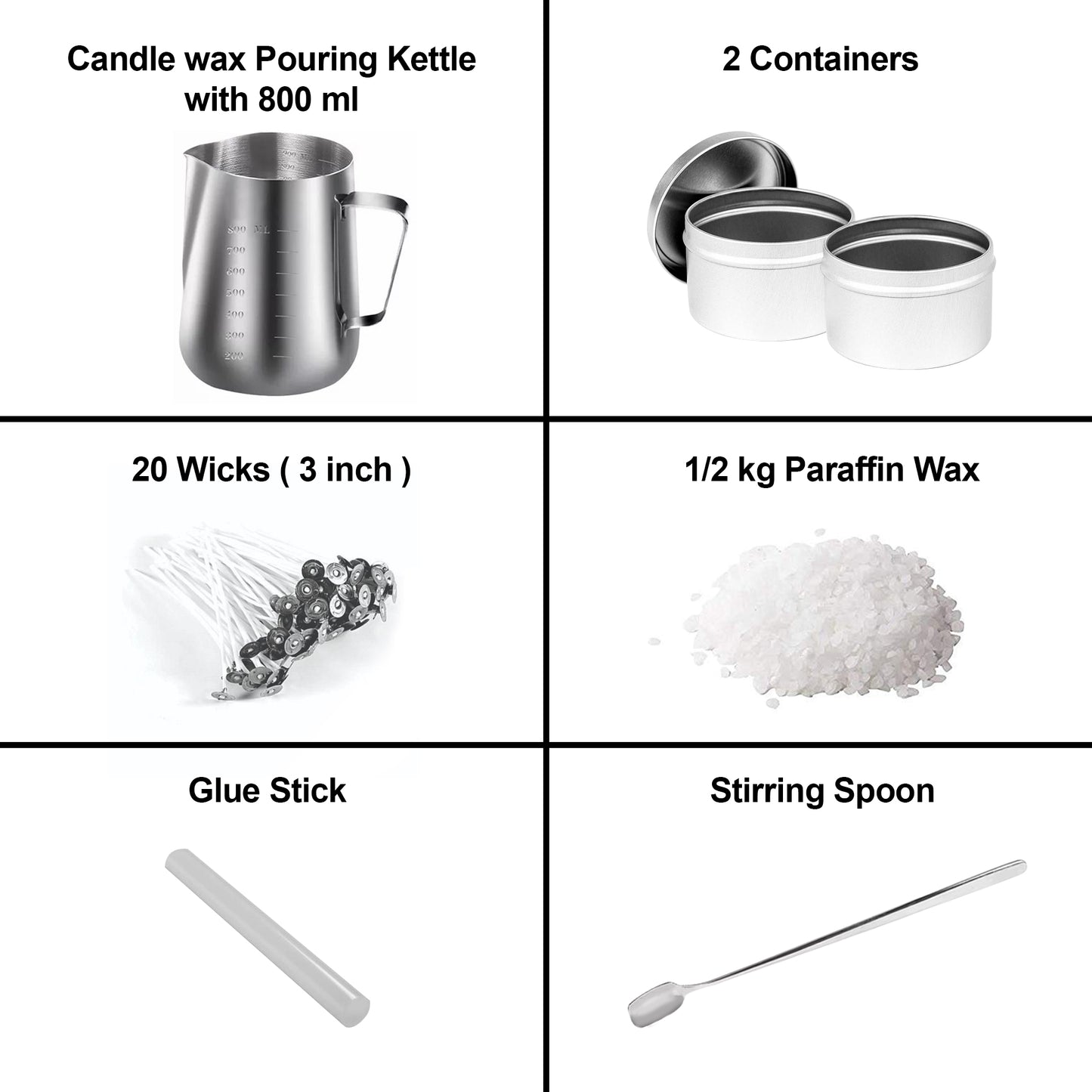 Candle Making Kit DIY with Candle Make Pouring Pot and Spoon, 20Pcs Candle Wicks and Glue Stick & 1/2 kg Paraffin Wax/ Soy Wax Chunks