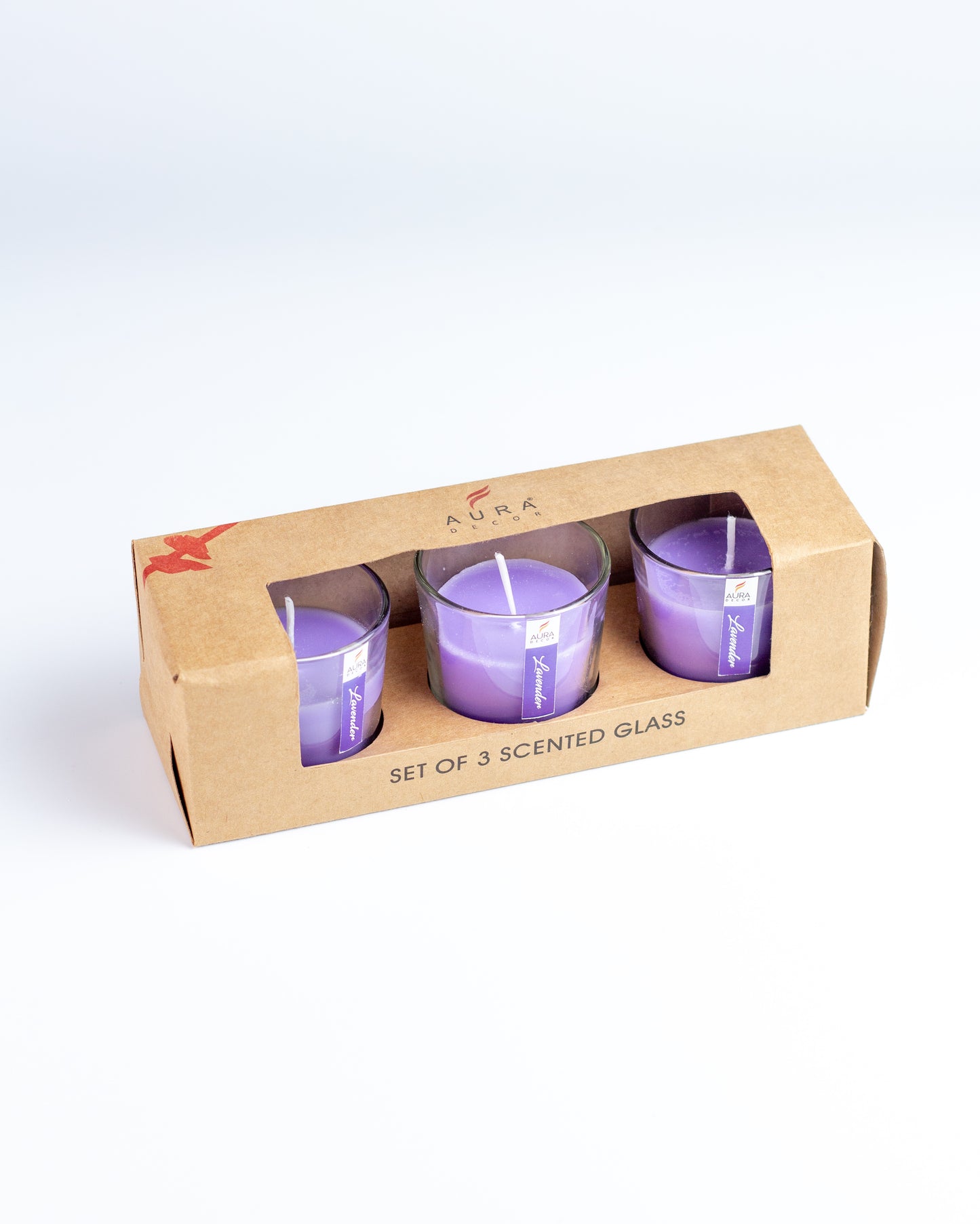 AuraDecor Glass Set of 3 Lavender Fragrance Votive Candle