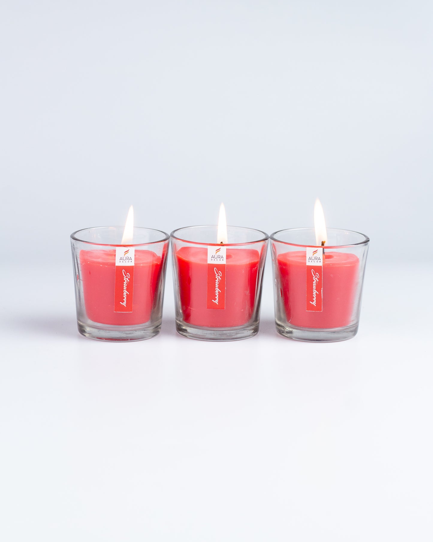 Set of 3 Glass Votive Candle ( Strawberry )