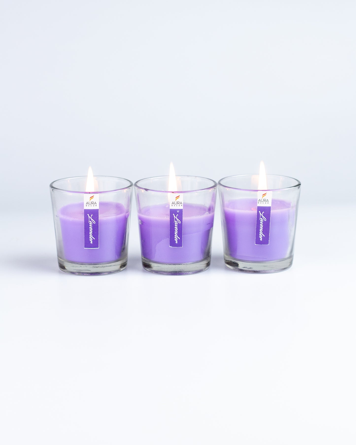 AuraDecor Glass Set of 3 Lavender Fragrance Votive Candle