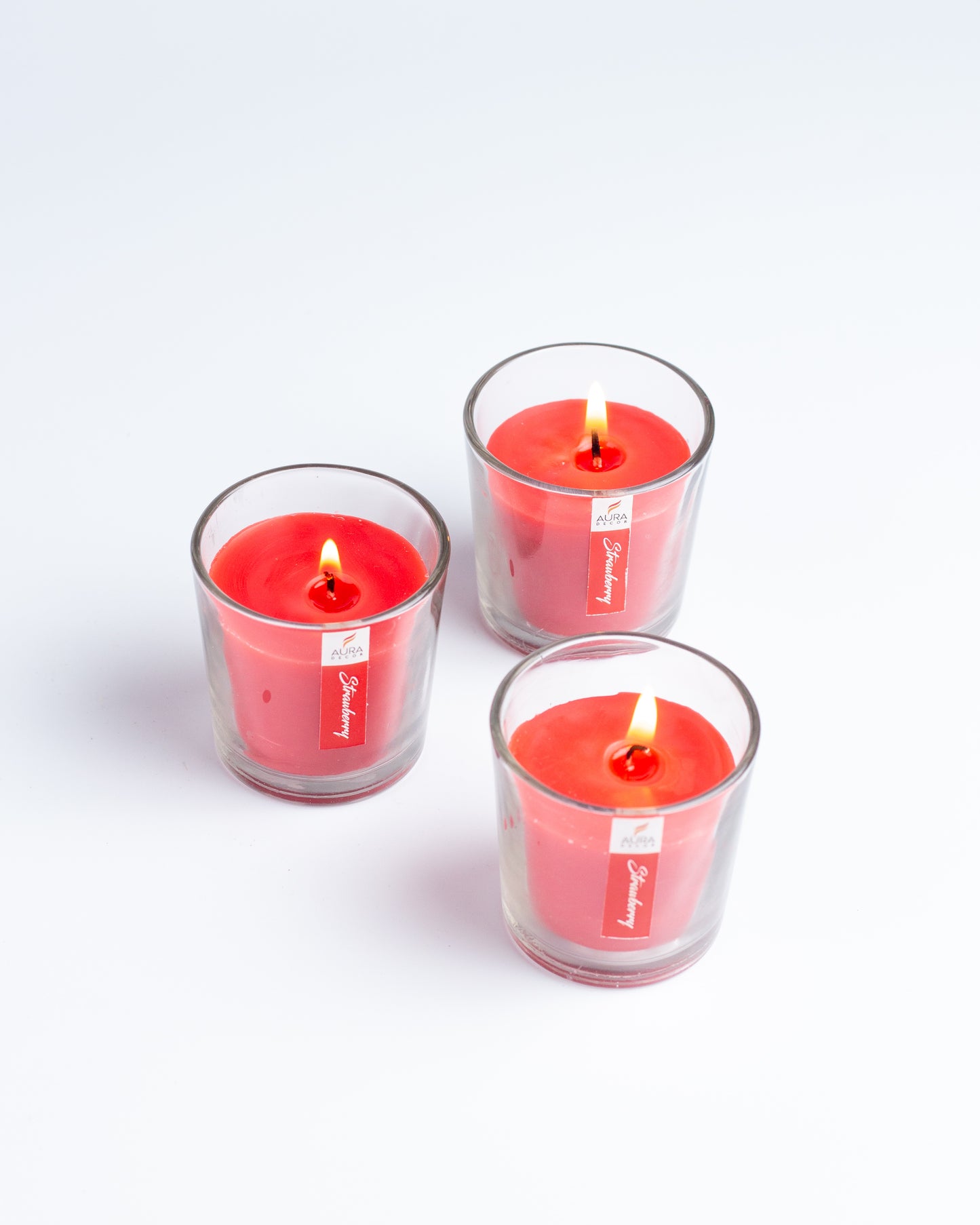 Set of 3 Glass Votive Candle ( Strawberry )