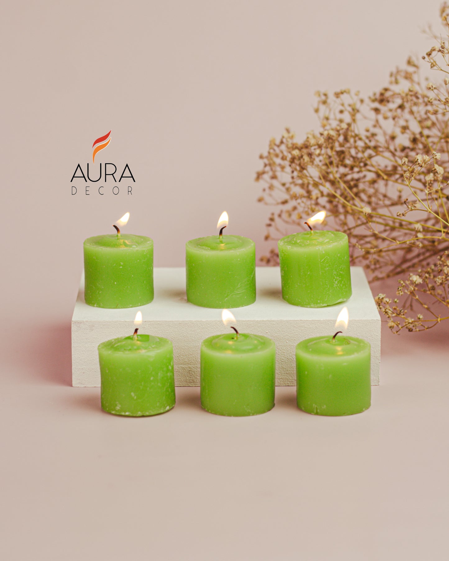 AuraDecor Set of 6 Green Apple Fragrance Votive Candle