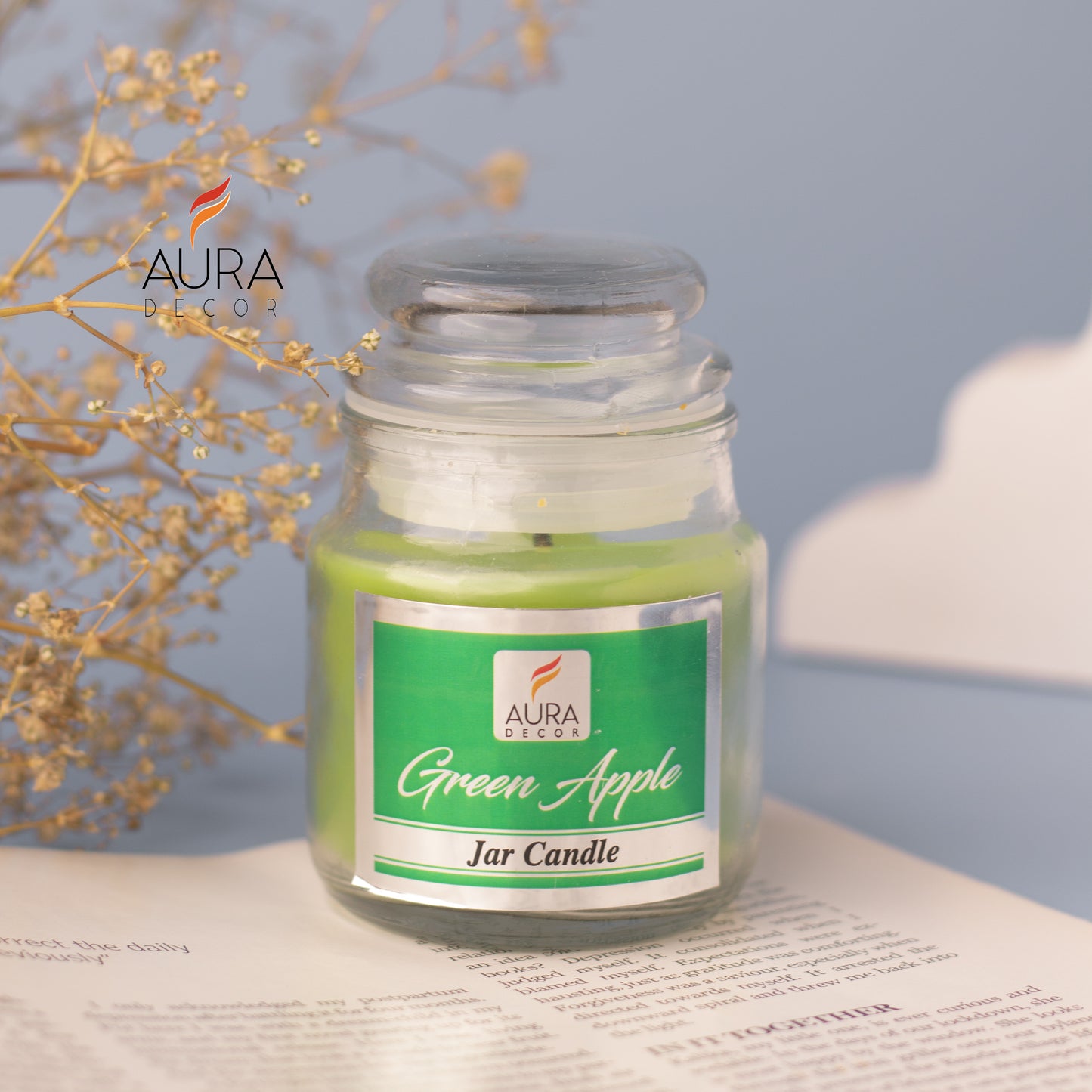 AuraDecor Green Apple Lid Jar Candle ( Paraffin Wax, 30 hours Life )