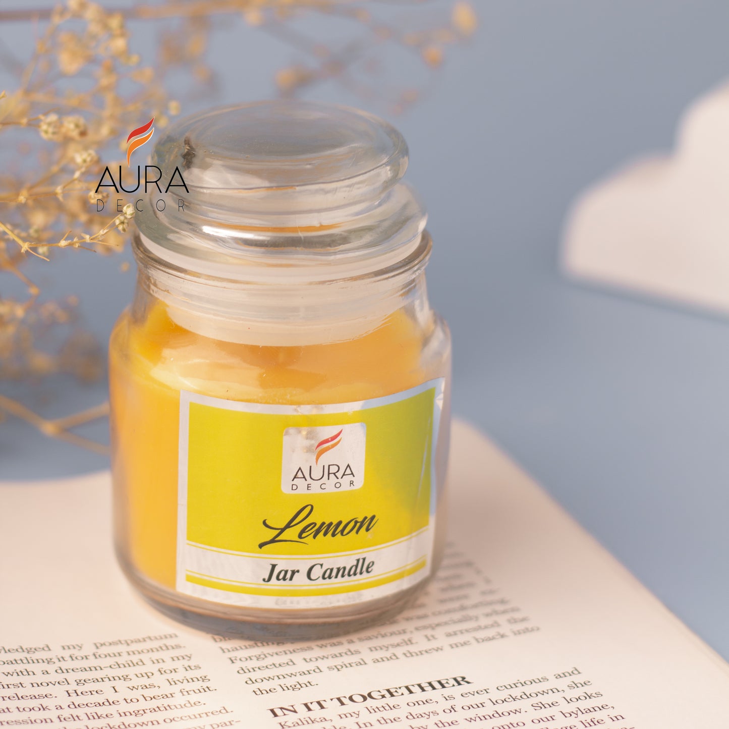 AuraDecor Lemon Lid Jar Candle ( Yellow Color, Paraffin Wax )