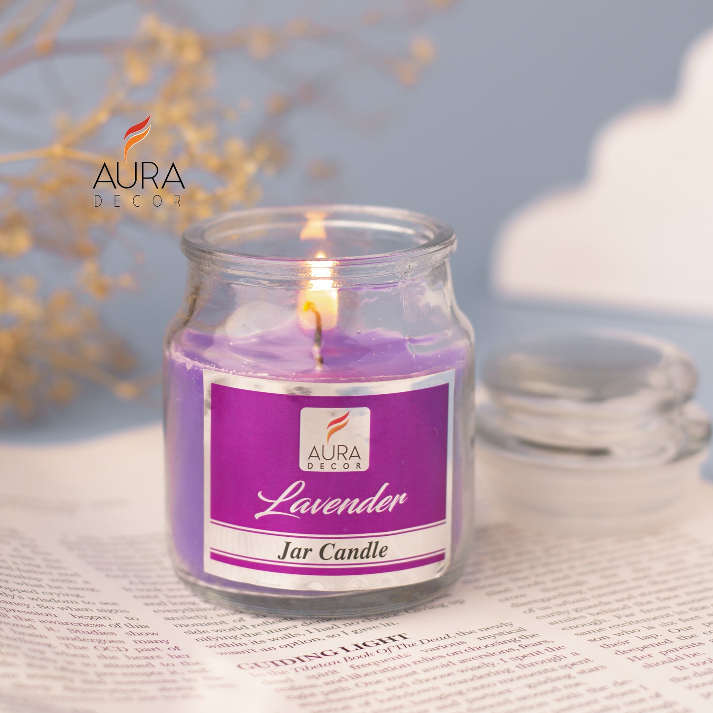 AuraDecor Buy 1 Get 1 Free Lavender Fragrance Jar Candle  ( Burning Time 30 Hours Each )
