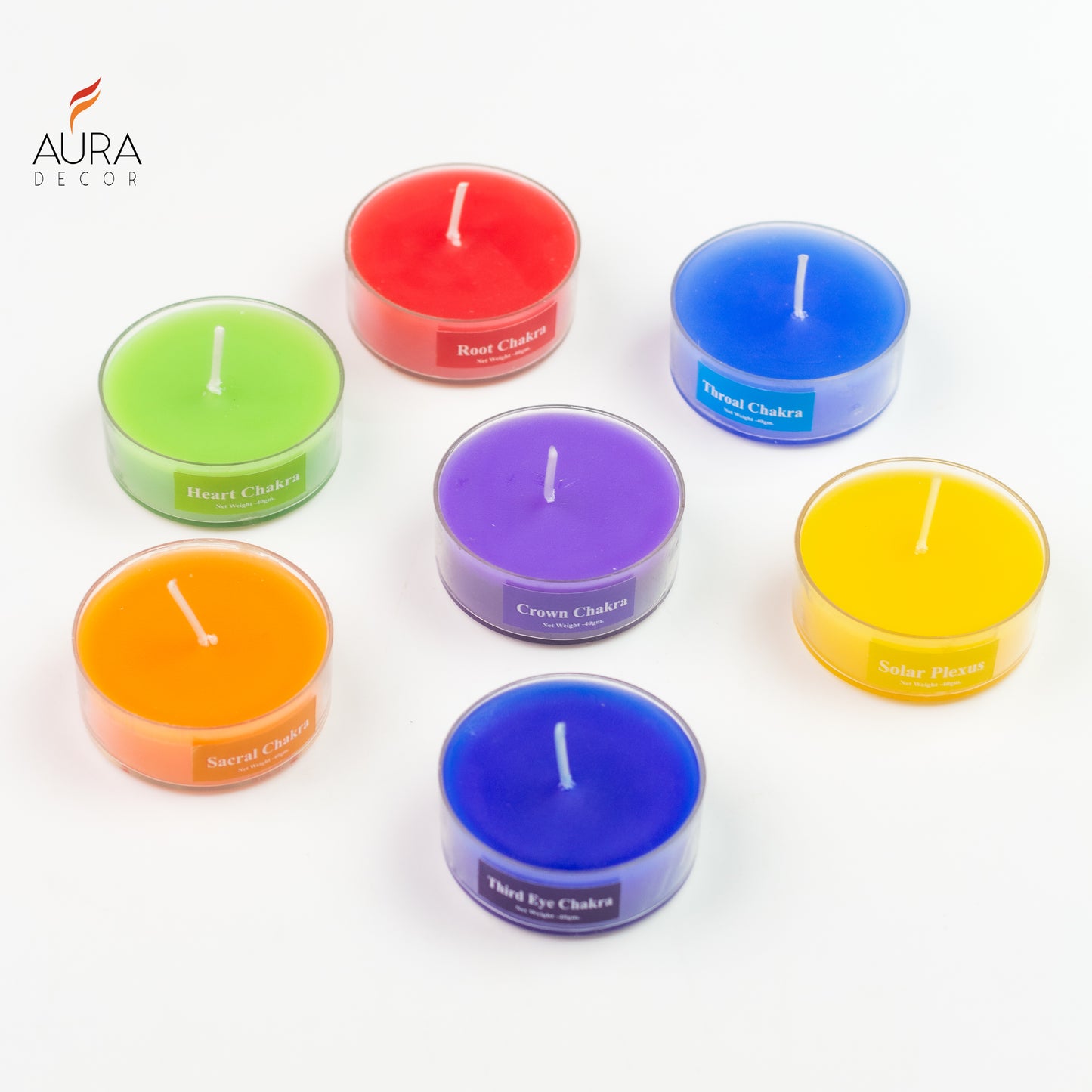 AuraDecor 7 Chakras Tealight Candles ( Burning Time 9 hr )