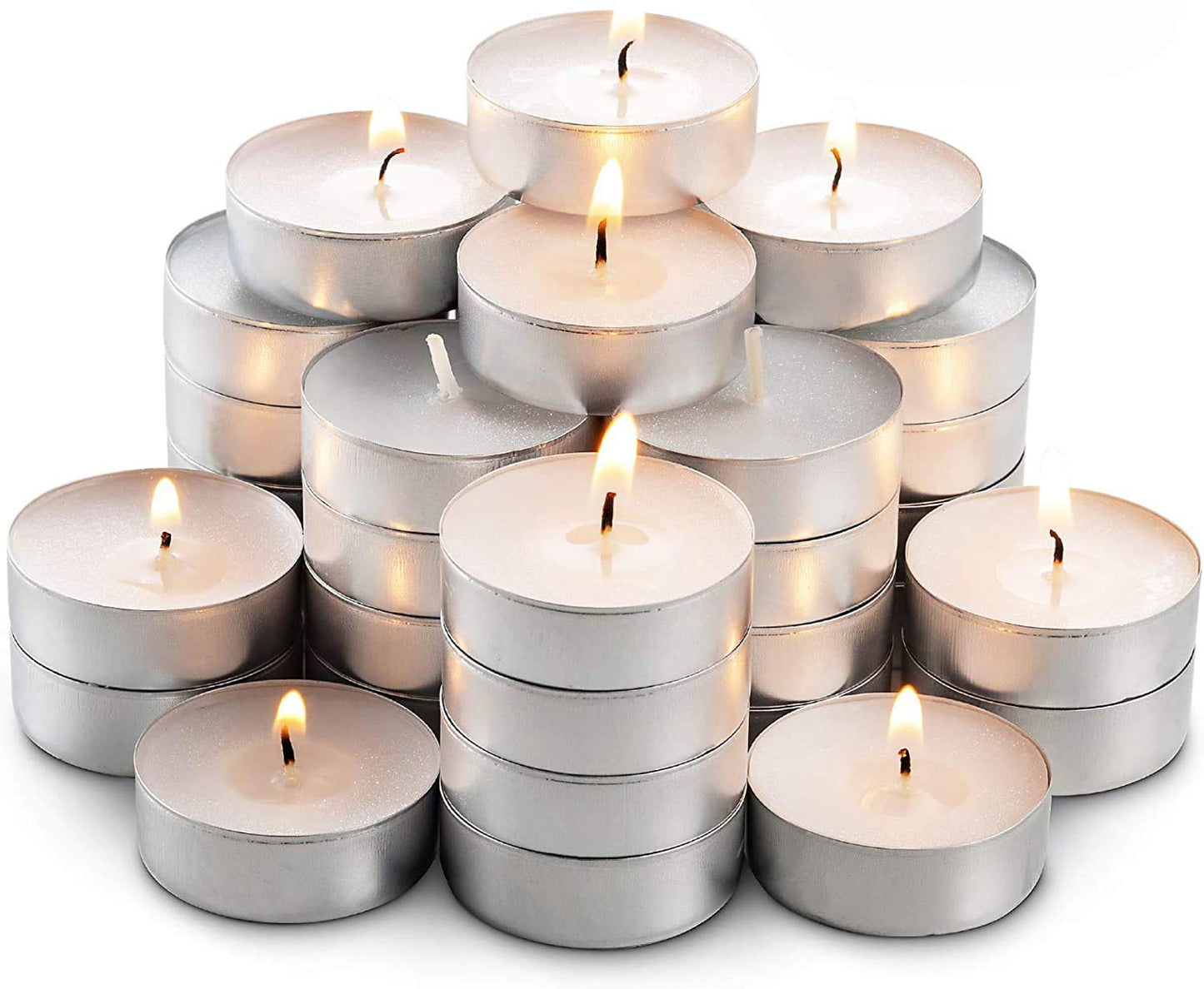 AuraDecor Pack of 50 Unscented Smokeless Tealight Candles ( Burning Time 4.5 hours)