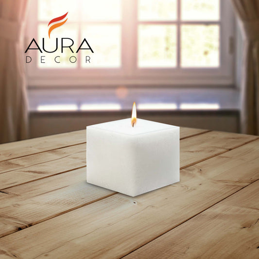AuraDecor Bulk Buy Square 3*3*3 Inch Square Candle White Unscented ( Burning Time 45 Hours Each )