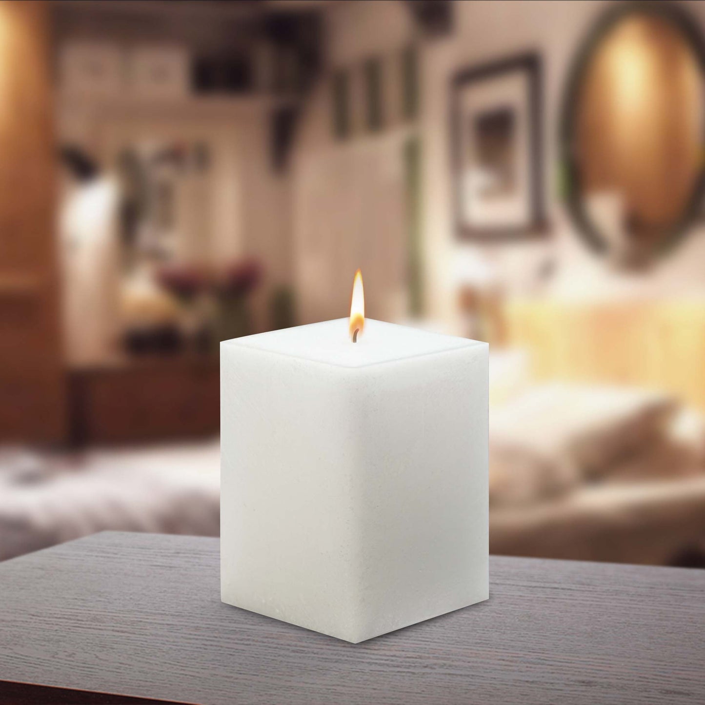 AuraDecor 3Inch Diameter Square White Candle Unscented ( Burning Time 45 to 90 Hours )