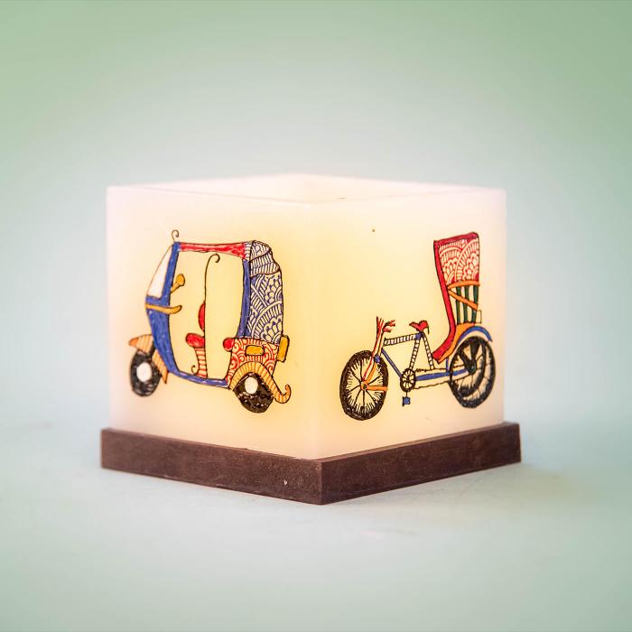 AuraDecor 4*4*4 Inch White Square Hollow Candle