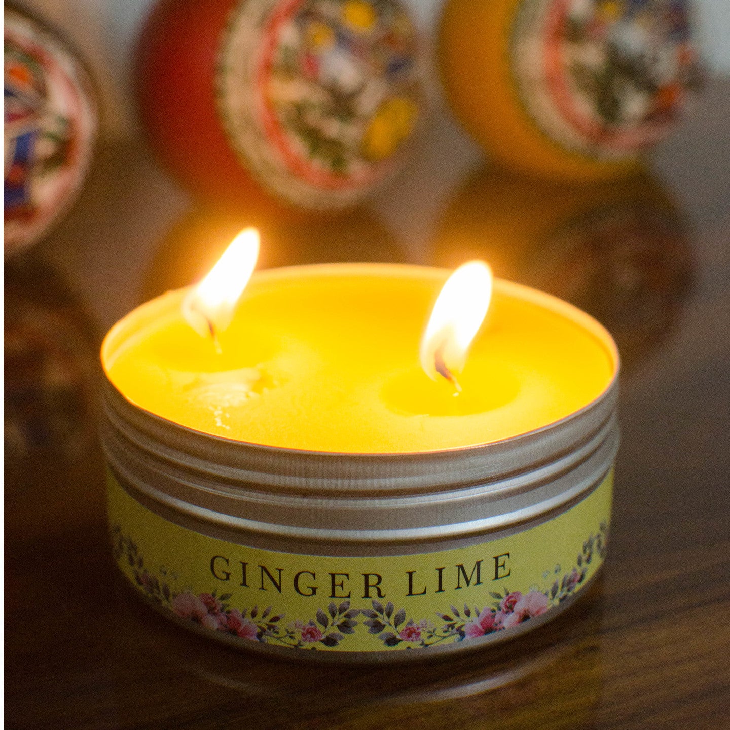 AuraDecor 2 Wick Ginger Lime Tin Candle Burning Time 25 hours - auradecor.co.in