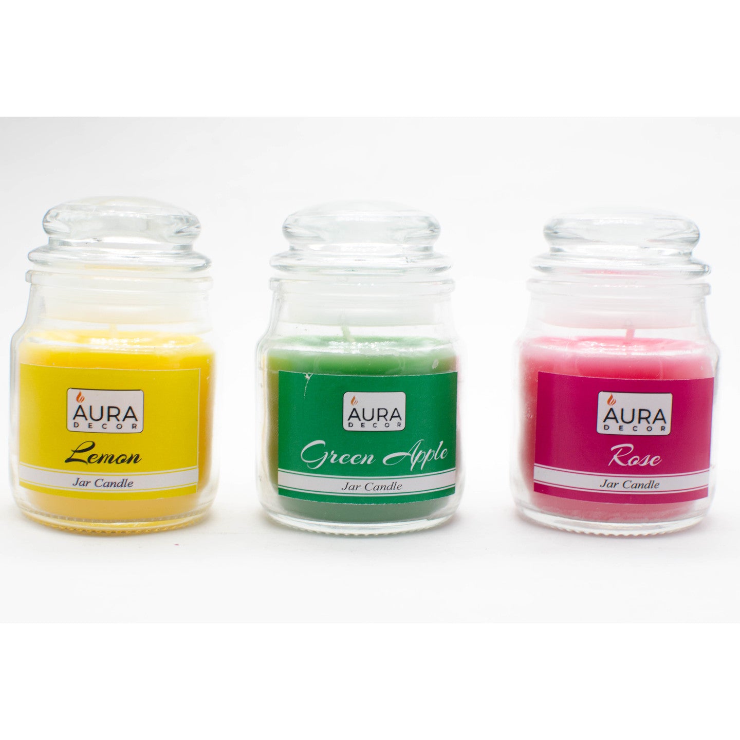 Pack of 3 Fragrance Jar Candles Lemon, Green Apple & Rose - auradecor.co.in