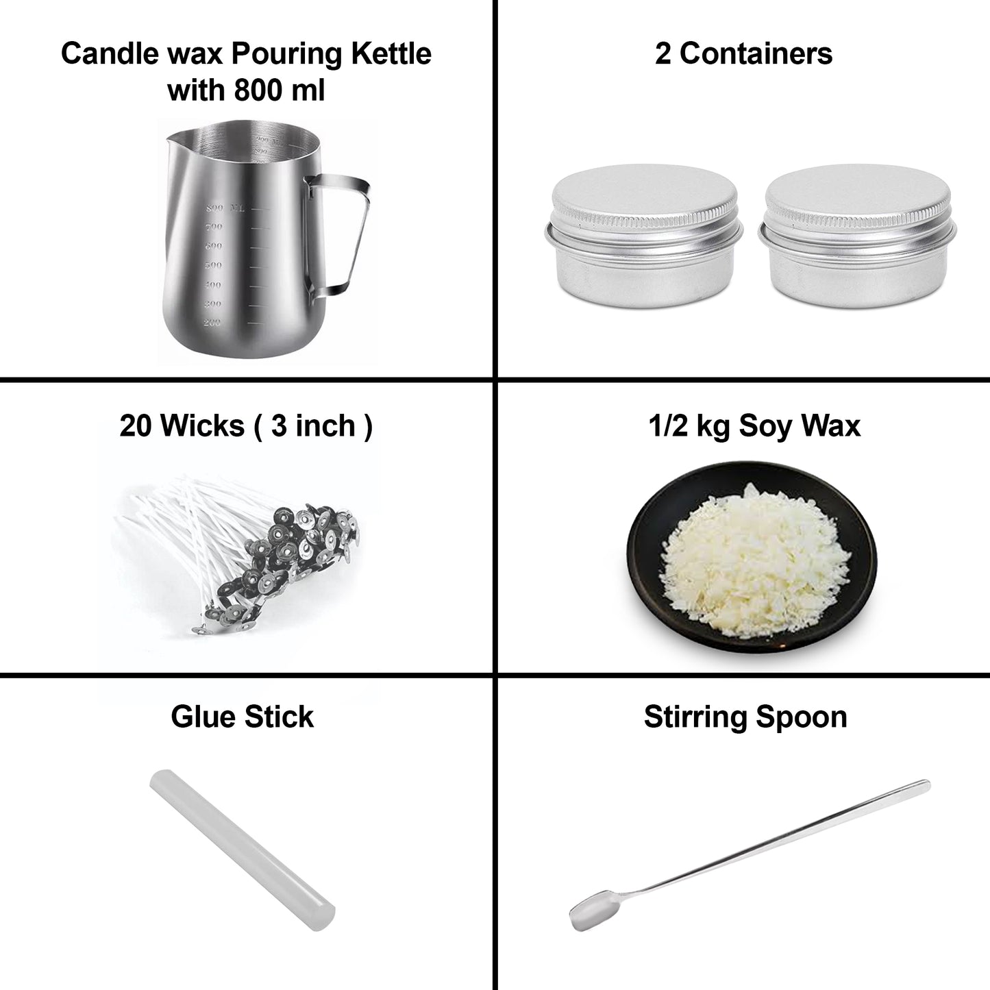 Candle Making Kit DIY with Candle Make Pouring Pot and Spoon, 20Pcs Candle Wicks and Glue Stick & 1/2 kg Paraffin Wax/ Soy Wax Chunks