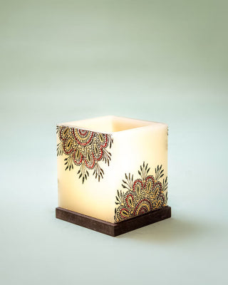 AuraDecor 3*3*3 Inch White Hollow Square Candle