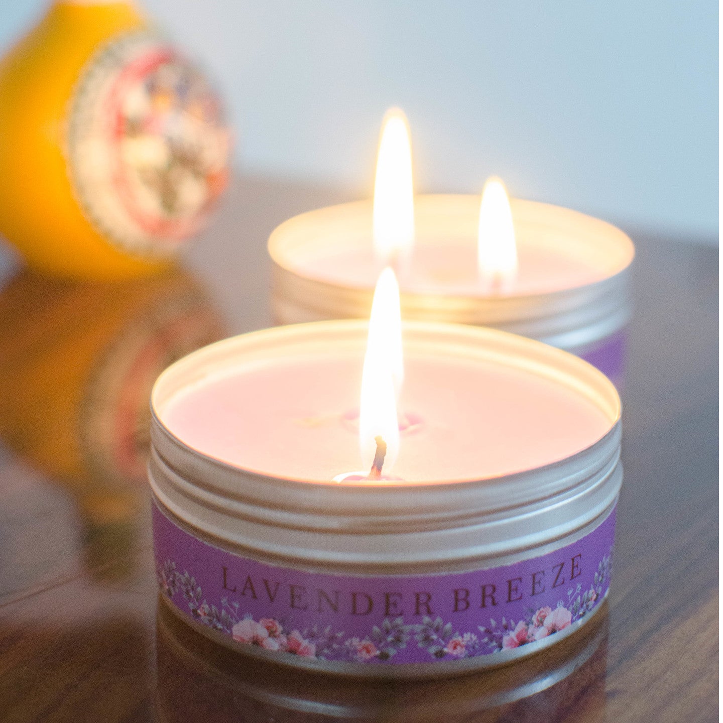 2 Wick Tin Candle ( Gift Set of 2 ), Lavender Breeze - auradecor.co.in