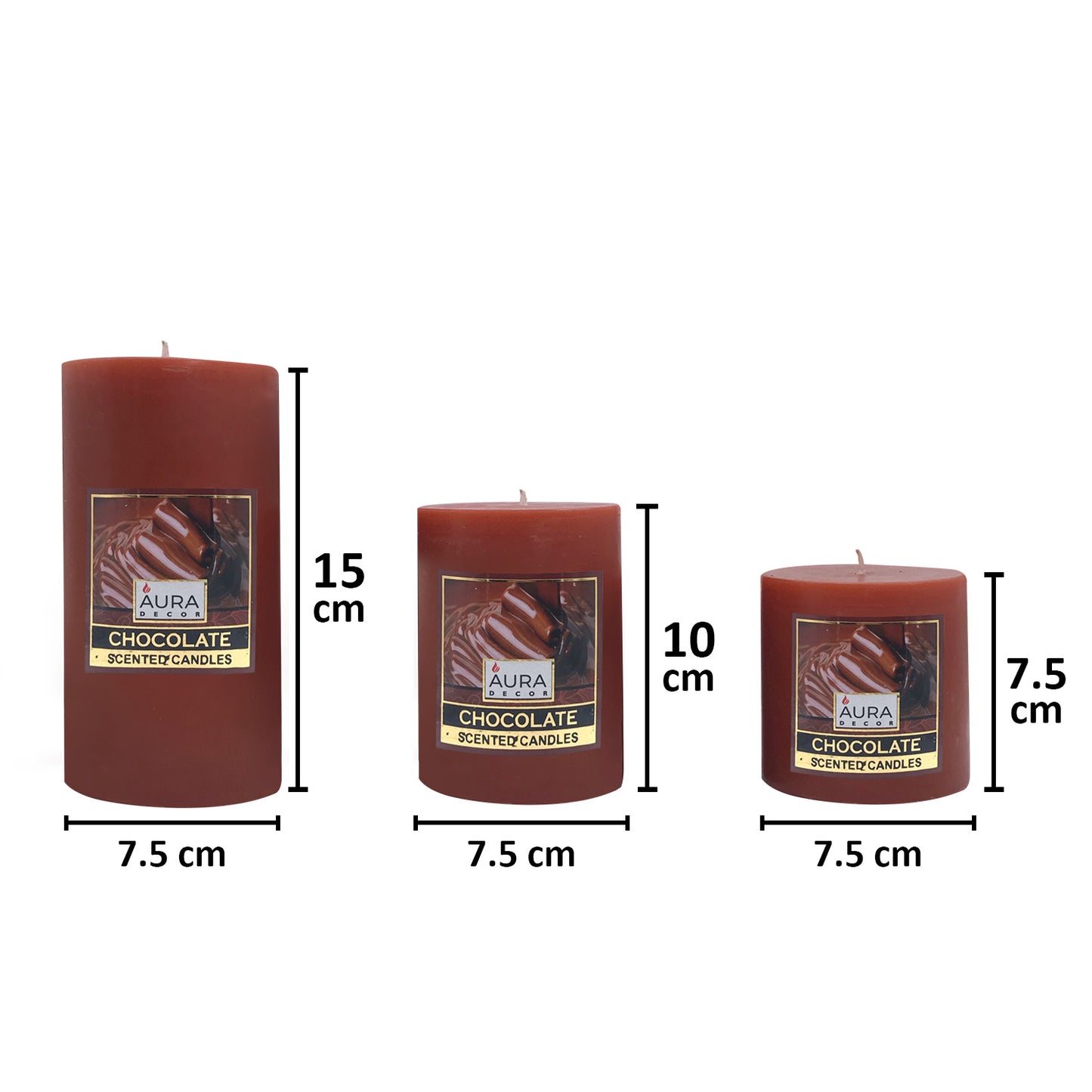AuraDecor Pillar Candle Gift Set of 3 ( 3*3, 3*4, 3*6 inches ) ( Chocolate )