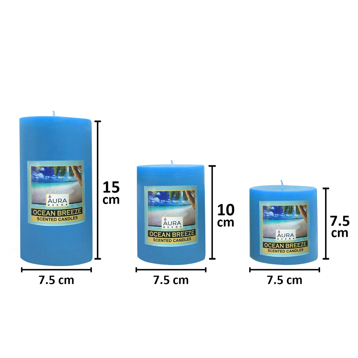 AuraDecor Pillar Candle Gift Set of 3 ( 3*3, 3*4, 3*6 inches ) ( Ocean Breeze )